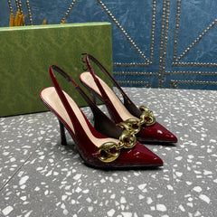 WOMEN'S SLINGBACK 10.5 CM IN GARNET RED CALFSKIN WITH GOLD HARDWARE