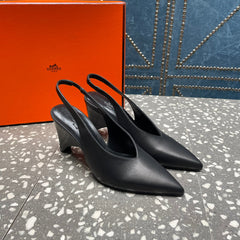 HIGH SLINGBACKS 7 CM IN BLACK SHEEPSKIN