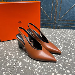 HIGH SLINGBACKS 7 CM IN UMBER BROWN SHEEPSKIN