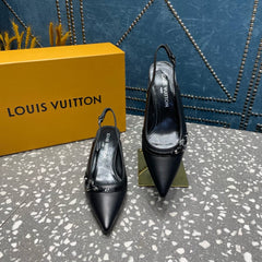 HIGH HEEL 55 MM SLINGBACKS IN BLACK SHEEPSKIN