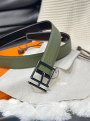 HM NATHAN REVERSIBLE BELT 32MM OLIVE GREEN AND BLACK LEATHER BLACK HARDWARE