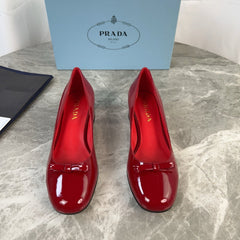 PRADA 25S LOW HEELS SLIP ON BOW 45MM IN DARK WINE RED GLOSSY CALFSKIN