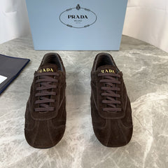 PRADA 25S MONTECARLO ANTIQUED SNEAKERS IN DARK BROWN SUEDE