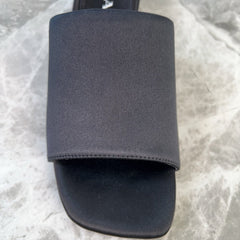 PRADA 25S TRIANGLE HEEL SANDALS 35MM IN BLACK SATIN