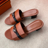 HIGH MULES IN BRONZE BROWN MIX BLACK CALFSKIN