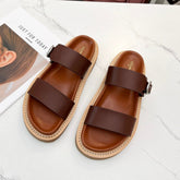 TWO-STRAP SANDALS IN CHESTNUT BROWN CALFSKIN