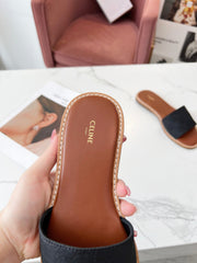 LYMPIA MULE BLACK CANVAS EMBROIDERED LOGO