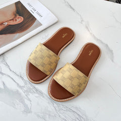 LYMPIA MULE BEIGE CANVAS EMBROIDERED LOGO