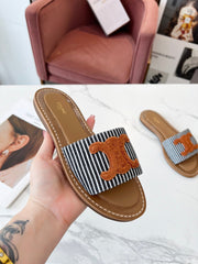 LYMPIA MULE BLACK MIX WHITE CANVAS WOOL LOGO