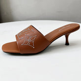 HIGH MULE IN BRONZE BROWN LAMBSKIN WITH RHINSTONES 55 MM