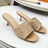 HIGH MULE IN CAMEL BEIGE LAMBSKIN WITH RHINSTONES 55 MM