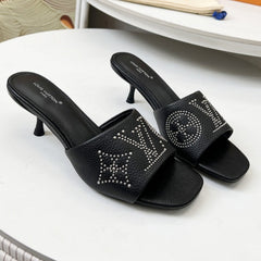 HIGH MULE IN BLACK LAMBSKIN WITH RHINSTONES 55 MM