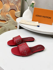 FLAT SLIDE IN RUBY RED LAMBSKIN WITH RHINSTONES