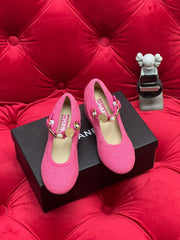 HIGH MARY JANE SHOES HOT PINK WOOL TWEED