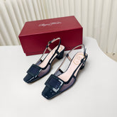 ROGER VIVIER 25S BELLE VIVIER SLINGBACK PUMPS 45MM IN NAVY BLUE MESH FABRIC