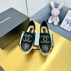 CC ESPADRILLES PLATFORM 25S IN BLACK KNITTED WOOL AND LAMBSKIN