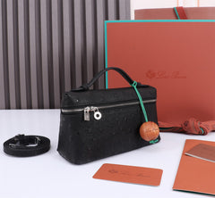 EXTRA POCKET L19 IN BLACK OSTRICH LEATHER