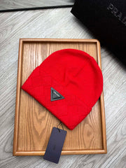 BEANIE HAT IN CHERRY RED WOOL AND RABBIT FUR 436398