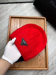 BEANIE HAT IN CHERRY RED WOOL AND RABBIT FUR 342036