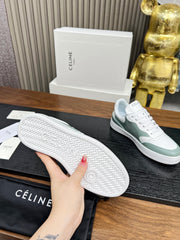 SNEAKER WITH TRIOMPHE IN WHITE MIX PEWTER GREEN CALFSKIN