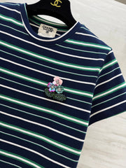 CC Beaded Flowers Shirt Dark Blue Cotton