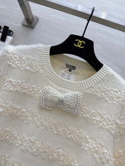 CC Short Sleeve Knitted T-shirt Ivory Imported Fabric