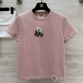 CC Beaded T-shirt Pink White Cotton