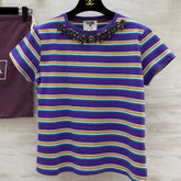 CC Strip Beaded T-shirt Purple Cotton