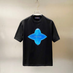 LV T-SHIRT IN BLACK COTTON BLUE LOGO PRINT 238836