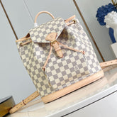 MONTSOURIS BACKPACK PM 30 IN WHITE GREY CHECKERBOARD PATTERN DAMIER AZUR COATED CANVAS