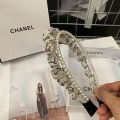 COLORFUL VOILE FABRIC WITH PEARL CHAIN HAIRBAND 410874