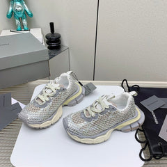 XL FISHNET SNEAKER IN GRAY AND BEIGE MESH, POLYURETHANE, POLYESTER WITH RHINESTONES