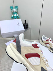 RUNNER CR-03 LOW LACE-UP IN WHITE MESH AND BEIGE CALFSKIN