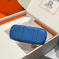 GARDEN PARTY 23CM IN WHITE MIX BLACK TOILETS COTTON CANVAS AND BLUE CALFSKIN