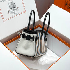 BIRKIN SHOULDER 29 IN BLACK CALFSKIN ÉCRU/NOIR/FAUVE/NOIR/BLEU ZANZIBAR EMBROIDERY CANVAS