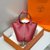 HERMES 25S PICOTIN LOCK 18 IN ROSSO ANCORA RED CALFSKIN GOLD HARDWARE