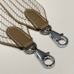 25S HERMES BAG STRAP BROWN AND WHITE PATTERN 85 IN CANVAS SILVER HARDWARE