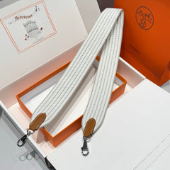 25S HERMES BAG STRAP GRAY AND WHITE PATTERN 85 IN CANVAS SILVER HARDWARE