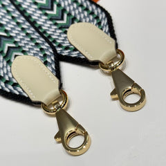 25S HERMES BAG STRAP BLACK AND GREEN PATTERN 85 IN CANVAS GOLD HARDWARE