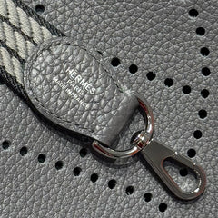 HERMES 25S MINI EVELYNE 18 IN CHARCOAL GRAY PATTERNED STRAP CALFSKIN SILVER HARDWARE