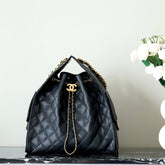 CHANEL 25S HOBO BAG 40 CM IN BLACK LAMBSKIN WITH GOLD HARDWARE