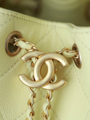 CHANEL 25S HOBO BAG 30 CM IN PASTEL YELLOW LAMBSKIN WITH GOLD HARDWARE