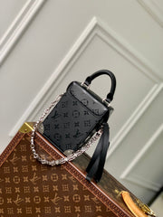 CAMERA BOX BAG 17 IN BLACK MONOGRAM EMBOSSED CALFSKIN SILVER CHAIN
