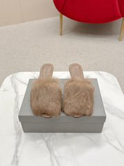 BALENCIAGA 25S HIGH HEEL SANDALS 65 MM IN LIGHT BROWN LAMBSKIN AND FUR