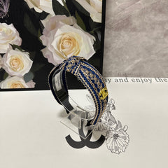 NAVY BLUE MIX LIGHT YELLOW FABRIC HEADBAND 168585