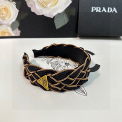 BRAIDED HEADBAND IN BLACK AND TORTILLA BROWN TRIM FABRIC 381461