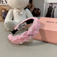 HAIR BAND IN PINK CHIFFON PEARL-EMBELLISHED 395327