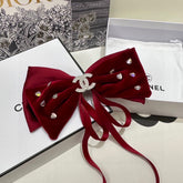 CRIMSON RED VELVET HAIR CLIP WITH BOW AND CRYSTAL 412470