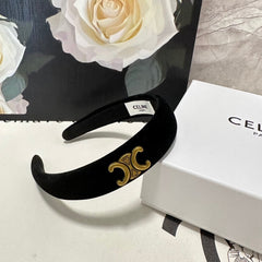 BLACK VELVET HAIRBAND WITH GOLD LOGO 423596