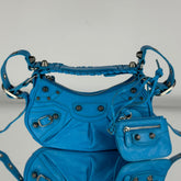 LE CAGOLE SMALL SHOULDER BAG 26 WITH RHINESTONES IN DODPER BLUE LAMBSKIN